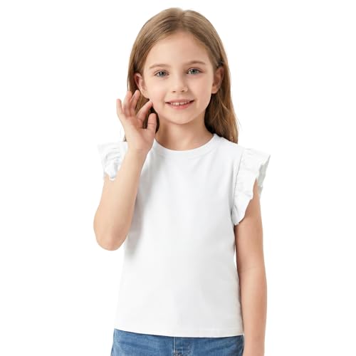 Image of JinBei Plain White T-Shirt Kids Cotton Short Sleeve Tops Girls, 7-8 Years