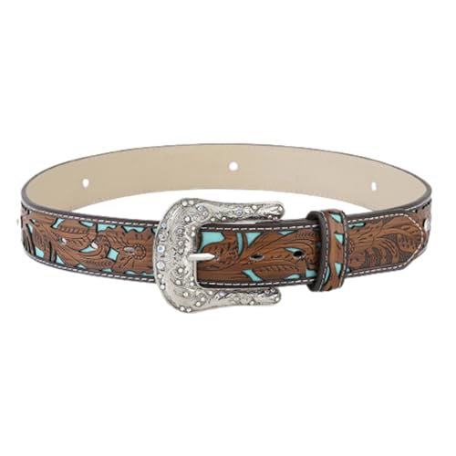 Unisex Western Cowgirl Cowboy Embossed Belt - Feather Flower Pattern Buckle For Jeans Pants2