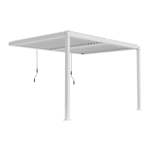 BPS 13 x 10 ft. Outdoor Aluminum Wall Mounted Louvered Pergola Waterproof Gazebo Sun Shade Shelter with 2 Adjustable Rainproof Panels for Patio, Garden, Backyard Lawn & Garden - White