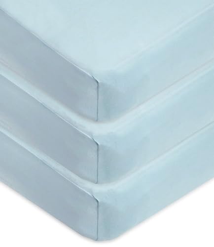 Image of American Baby Company 3 Pack 100% Natural Cotton Fitted Crib Sheets 52" x 28" - Soft, Breathable, Hypoallergenic & Gentle Toddler Bed Sheets, Blue, Neutral for Boys & Girls