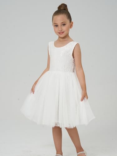 Image of 2Bunnies Girl Peony Lace Back A-Line Straight Tutu Tulle Party Flower Girl Dress