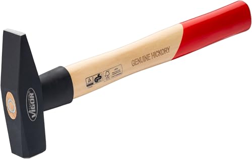 ViGOR V2662-500 Marteau de serrurier avec tête de marteau 500 g, manche en bois d'hickory avec protection contre les chocs en caoutchouc, longueur 320 mm, pour un travail puissant et précis