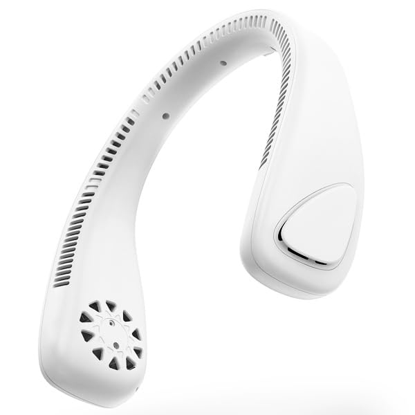 Ventilateur de cou portable 20,3 cm, 3 vitesses, batterie de 2000 mAh, idéal pour une utilisation en extérieur et activités de plein air.