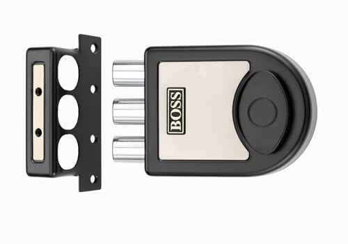 Image of B BOSS Three Dead Bolt Rim Lock with 4 High Security 14 Pin Ultra Keys Universal for Left /Right Handed Inside Opening Office or Home Main Door 15 Years Manufactuing Warranty (Jet Black)