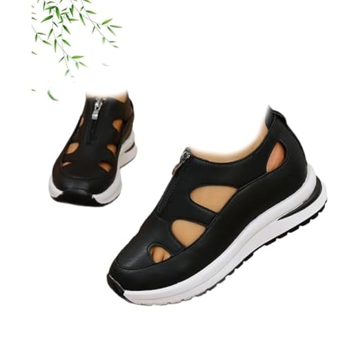 Bomre Orthopedic Slip on Shoes Women,Women's Front Zipper Soft Bottom Wedge Sandals,Closed Toe Comfortable Casual Stylish Roman Sneakers