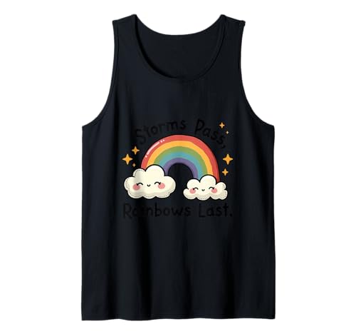 Dessin animé Kawaii Arc-en-Ciel avec Nuages souriants et motivant Débardeur