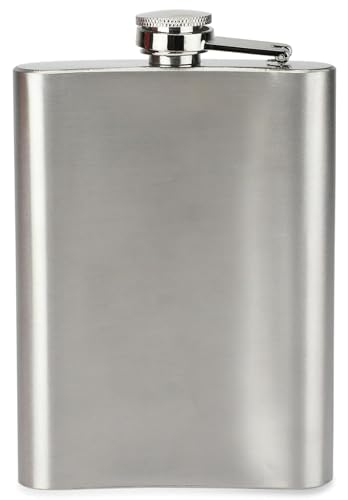 Image of Stainless Steel Hip Flask for Men & Women 8oz (236ml) - Whisky Flask Vodka Alcoholic Liquor Holder with Funnel Drinks Pocket Carrying Case - Leakproof Travel Flasks for Drinks, (Silver JW)