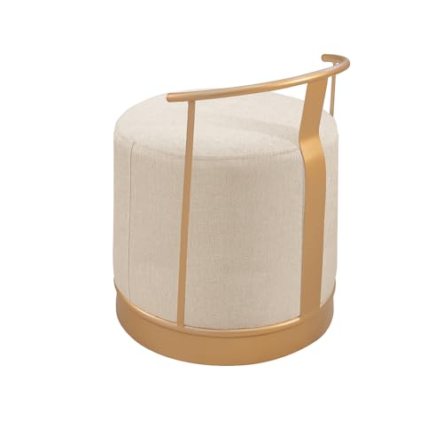 Puff Redondo Áquila em Linho e Base Metal Dourado Agarb Decor Cor:Linho Bege Claro