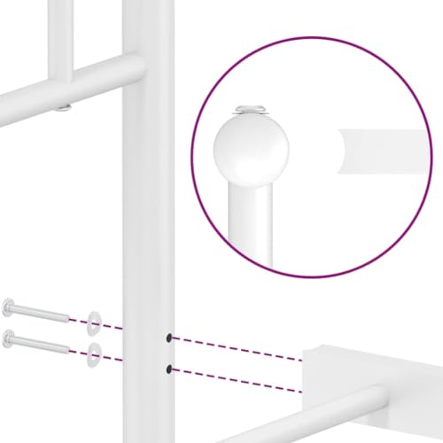 vidaXL Bettgestell, Bettrahmen mit Kopfteil Fußteil, Bett Gästebett mit Stauraum, Metallbett Einzelbett Schlafzimmerbett, Weiß 100x190cm Metall – Bild 6