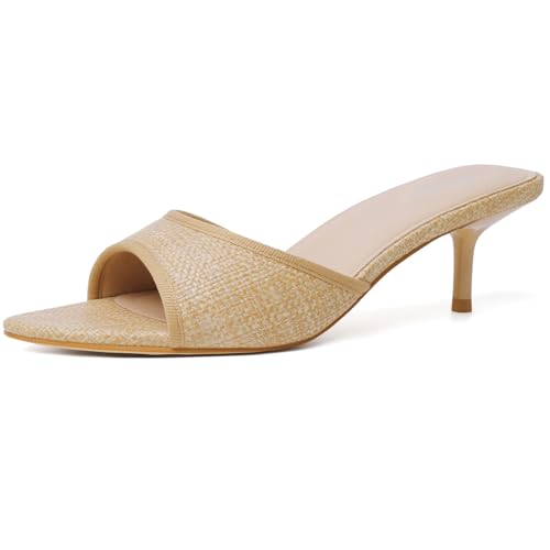 Image of Mostrin Kitten Heels for Women Pointed Toe Vintage Mules Heels Sexy Slip on Stiletto Backless Sandals for Party Wedding Daily