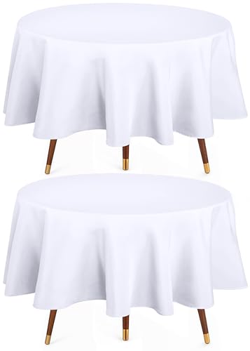 Utopia Kitchen Round Table Cloth 2 Pack(90 Inches, White), Tablecloth Machine Washable, Polyester Table Cover for Dining, Buffet Parties, Picnics, Events, Weddings and Restaurants