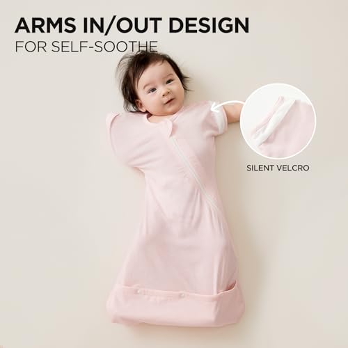Image of Duomiaomiao 2 Pack Baby Transition Swaddle Blanket, Snap Arms Up Baby Sleep Sack for All Seasons, 100% Cotton Baby Essentials for Newborn Boys Girls 0-6 Months, Gray & Dinosaurs