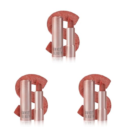 Image of Swiss Beauty More Than Glitter Lipstick | Glittery Finish | Nourishing | With Vitamin C | One Swipe Smooth Glide | Shade- 3 Glimmer Coral, 3gm (Pack of 3)