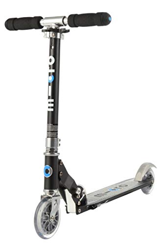 Micro Kinderscooter Sprite klappbarer Roller in schwarz mit gestreiftem Griptape
