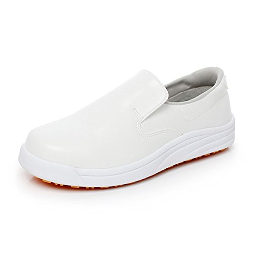 Levoberg Kitchen Chef Shoes Slip Resistant Waterproof Oilproof Slip-On Work Shoes for Men Women 7.5 US(Men) White