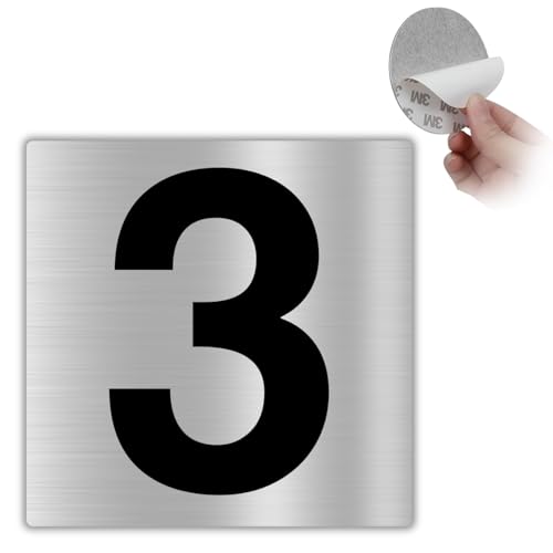 LEIASA | Numero Civico Adesivo - 10x10 cm - Alluminio - Nº 3 - Numero Appartamento Hotel - Numerazione Porta - Esterno e Interno - Numero Porta - Numero 3 (Numero 3)