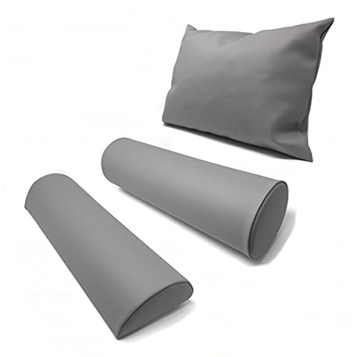 Physiofit24 Lagerungsset GRAU Chrom Halbrolle + Rolle + Kopfkissen Made IN Germany (Knierolle/Nackenrolle) (Chrom)