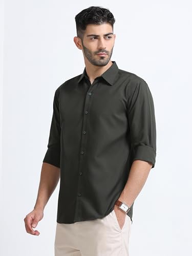 Image of Men's Solid Casual Shirt, Cotton Blend, Regular Fit, Spread Collar, Full Sleeve, Button Closure Perfect for Casual & Office Wear