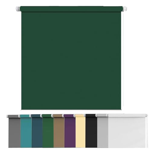 Easy Fit - Estores de rolo opacos com proteção UV isolante, seguro para crianças, cortinas de dia e noite para cozinha, sala de estar, quarto, ajustáveis e leves, cor verde escuro