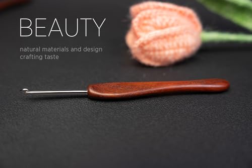 Image of SEVENSUN Crochet Hook 3.5mm - Handmade Ergonomic Crochet Hook - Stainless Steel Wood Handle Crochet Hook - Dreadlock Crochet Hooks Needle Crochet Accessories Crochet Hooks for Arthritic Hands, Red
