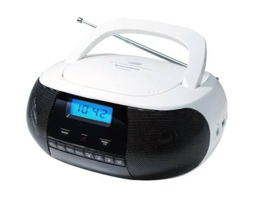 Sunstech CRUSM400. Radio CD portátil 2 W con sintonizador FM PLL (20 presintonías), Lector de CD/CDR/RW / MP3 y formatos MP3 / WMA. Conexiones USB y Auxiliar. Color Blanco.