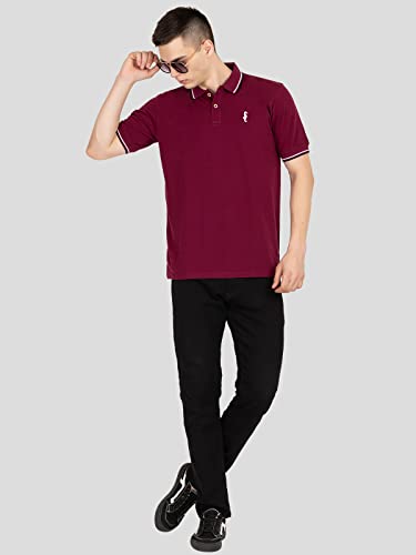 Image of MEN IN BLUE Mens Polo Tshirt | Cotton Blend Pique Knit Polo Collar Half Sleeve Regular Fit Tshirt with Embroidered Logo on Chest and Sleeve
