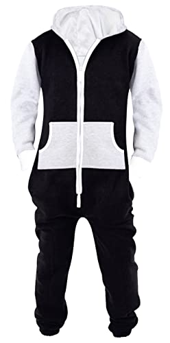 Mens Jumpsuit Non Footed Pajama Unisex One Piece Playsuit Adult Onesie With Hood Black-Gray L