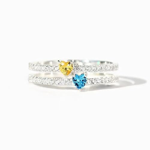 White Gold Plated Yellow Blue Heart Cubic Zirconia Engagement Rings Wedding Bridal Band Promise Rings Evening Parties Anniversary Valentine's Day Gifts Eternity Bands for Women