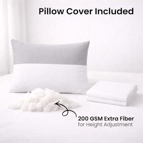 Image of ARLinen Hollow Fiber Sleeping Pillow - Set of 1, Height Adjustable, Soft & Fluffy Comfort, White & Grey, 36x20 Inch with 300g Extra Fiber for Custom Comfort, Pillow Covers Included