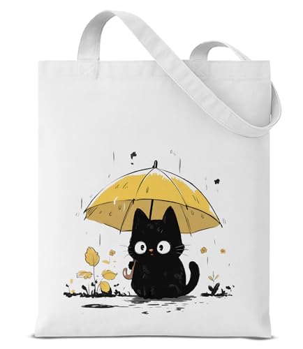Image of Cute Cat Canvas Tote Bag for Women, Aesthetic Reusable Shoulder Bag for Shopping Travel Work