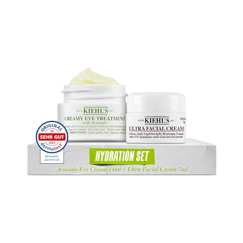 KIEHLS Creamy Eye Treatment with Avocado 14 ml + gratis Ultra Facial Cream 7 ml feuchtigkeitsspendende Avocado-Augencreme Augenpflege für normale und empfindliche Haut