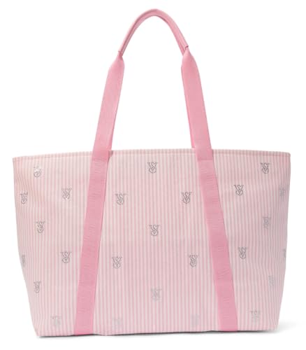 Victorias Secret VS Logo Rhinestone Heritage Stripe Tote Bag Pink White Large Carryall New