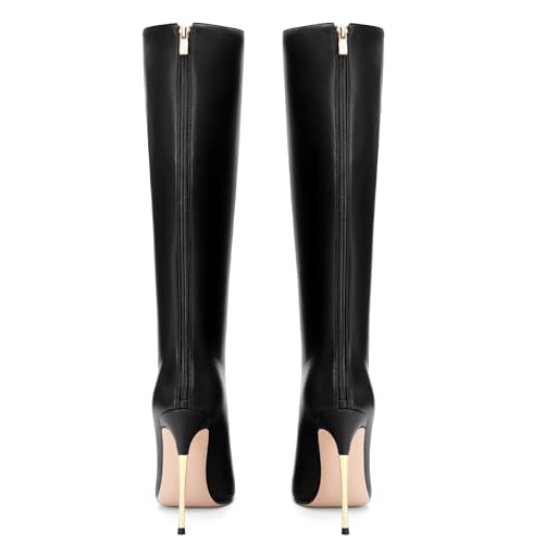 Roserwish Women's Knee High Boots - Sexy Pointed Toe Tall Heels, Wide Calf, Stiletto, Leather, Zipper, Fall Fashion Dress Shoes4