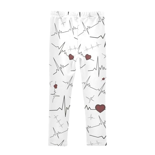 Cardiogram with Heart Girls Leggings,Workout Leggings for Girls Toddler Athletic Legging Size for 3-10T2