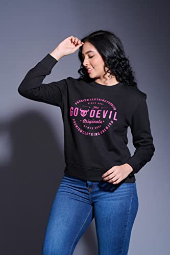 Image of Go Devil Stylish Trendy Regular Fit 100% Cotton Sweatshirt with Round /Crew Neck Full Sleeves, Casual Printed Winter Wear for Women /Girls