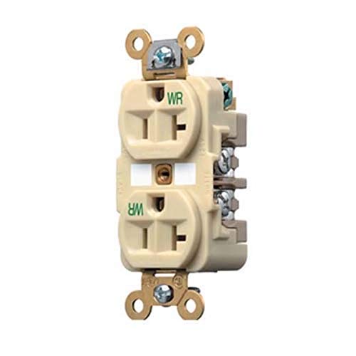 Hubbell HBL5362IWR Weather Resistant Receptacle, Duplex, Straight Blade, HD Specification, 20 amp, 125V, Ivory