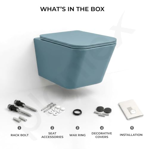 Image of Plantex Wall Hanging Commode for Bathroom with Soft Closing Toilet Seat Cover /Imported Ceramic Commode /Western Toilet- P Trap (Harmony Blue)