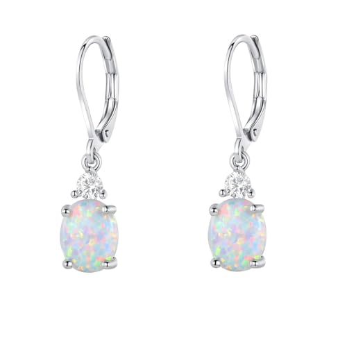 GEMSME White Gold Plated Teardrop Opal Dangle Earrings For Women