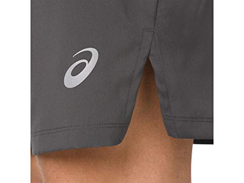 Asics Men’s Silver 7" 2-N-1 Shorts, Dark Grey, Small #TOP5