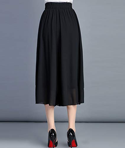 Femiserah Women's High Elastic Waist Pleated Chiffon Wide Leg Capri Pants Culottes4