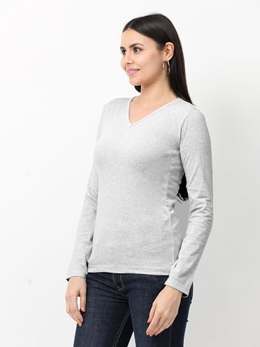 Image of Wafaa Women's Cotton Plain V Neck Full Sleeve T-Shirt