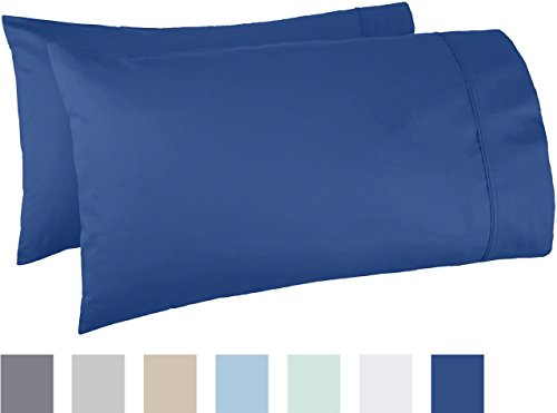 Image of Amazon Basics 400 Thread Count 100% Cotton Pillow Cases, Sateen Weave, King Size, 40 inch x 20 inch, Navy, Set of 2, Pillows Not Included