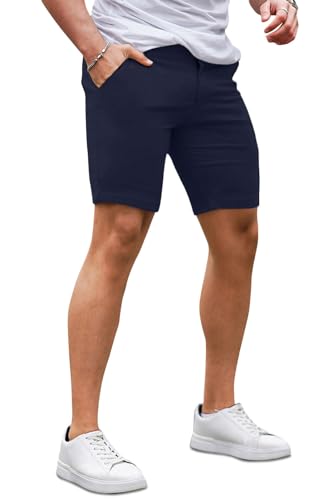 Image of GINGTTO Mens Slim Fit Shorts Plaid Chino Short Tapered Leg Skinny Stretch
