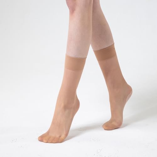 Mcool Mary Womens Nylon Sheer Socks Nude Crew Stocking Ultra Thin Cool See Through Calf High Silk Socks for Women 6Pack2