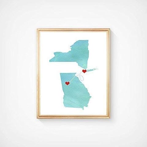 Any Two States Map Art Print Wall Decor - WATERCOLOR series - Love Wedding Gift Personalized State Custom Location Engagement Bridal Shower Gift Cover