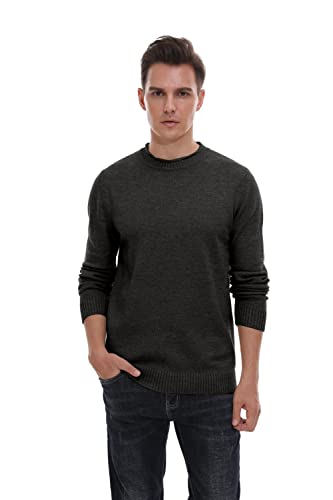 Hisir Pullover Herren Strickpullover Rundhals Pulli Männer, Bequem und Weich, Warmer Winter Pullover für Männer, Herren Basic Pullover mit Langen Ärmeln (Dunkelgrau, L)