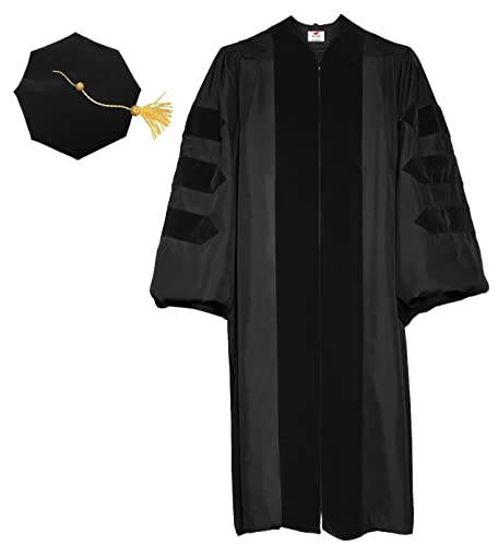 MyGradDay Unisex Deluxe Doctoral Graduation Gown and 8 Side Tam Academic Faculty Regalia Doctoral Robe