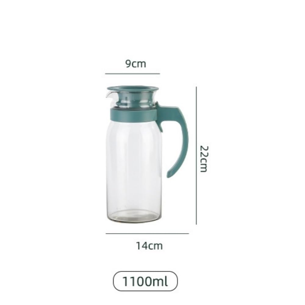 Jarra Agua Fria Hervidores de Agua de Vidrio de Gran Capacidad con Tapa y asa Jarra for Jugo, té, Leche, dispensador de Bebidas, Olla de 1100 ml Jarra Agua Detox Frutas(Blanco)
