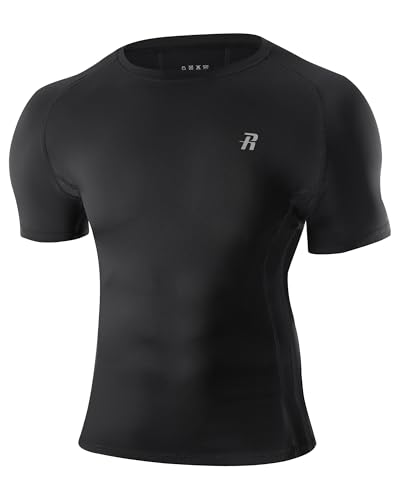 Runhit T-Shirt de Compression Homme 1 Pack, Maillot Sport Respirant à Séchage Rapide, T-Shirt Fitness Manche Courte, Baselayer pour Course, Entraînement,...