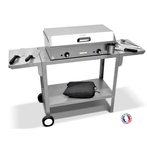 PLANCHAELEC - Pack Complet Plancha Electrique NEO E-650-2400W - Chariot + Accessoires - Inox - Thermostat Réglable - 10 Personnes - Made In France - L65 X P43...